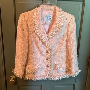 Teri Jon (Rickie Freeman for Teri John) pink boucle jacket, ribbon trim, size 10
